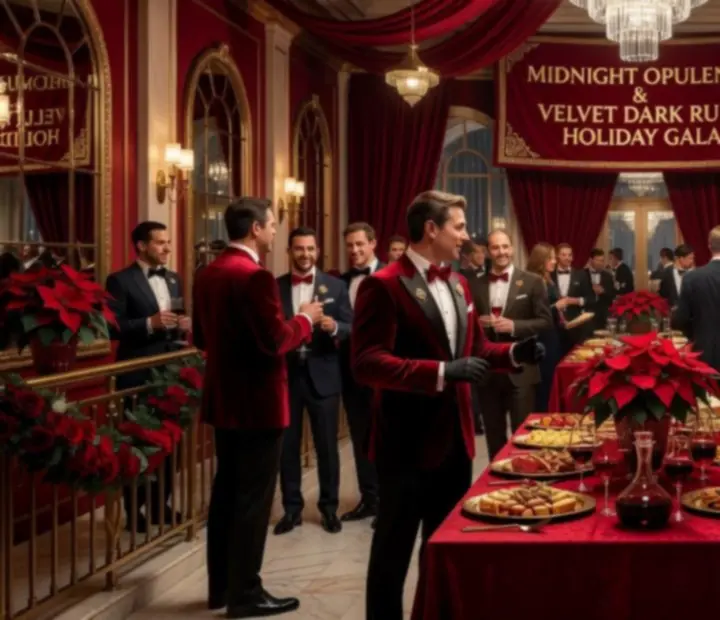 Festively styled holiday party with rich lighting and themed décor.