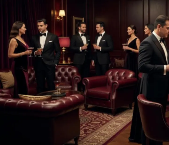 Guests mingling around a signature bar at an intimate VIP soirée.